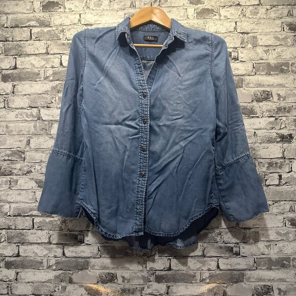 EUC A.B.S By Allen Schwaatz Cloth Stone Tencel Button Down Shirt Women's Size 6 - Picture 1 of 13